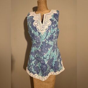 Lilly Pulitzer Blue and White Floral Lace Top